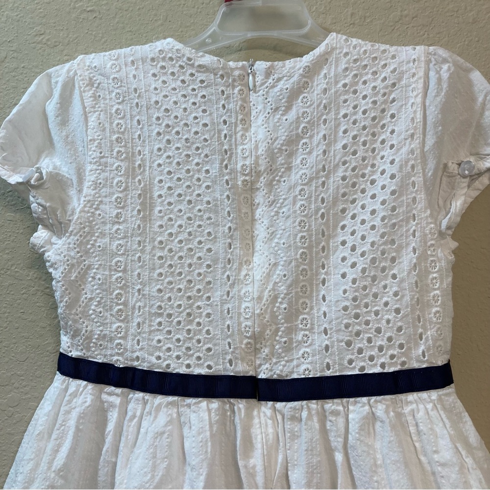 Kuyee Bear White Eyelet Girl’s Dress Navy Trim Size 140/57 Cottagecore Coquette - Picture 8 of 8